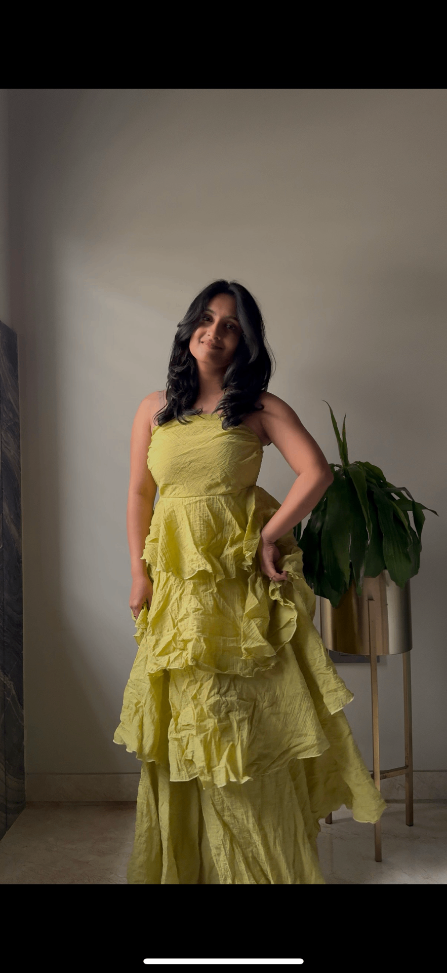 Heritage piece — chartreuse tiered gown